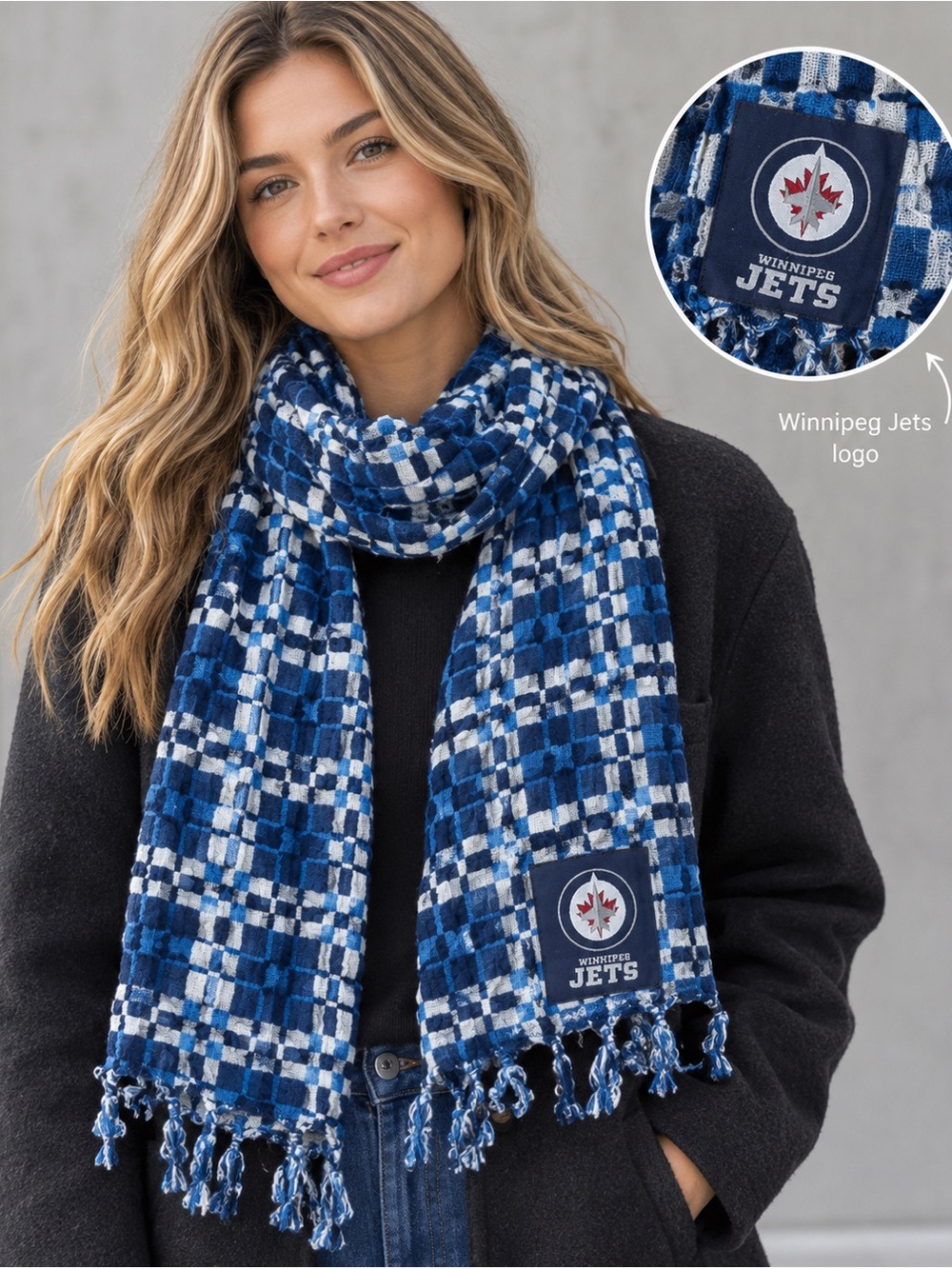 Winnipeg Jets plaid blue scarf unisex